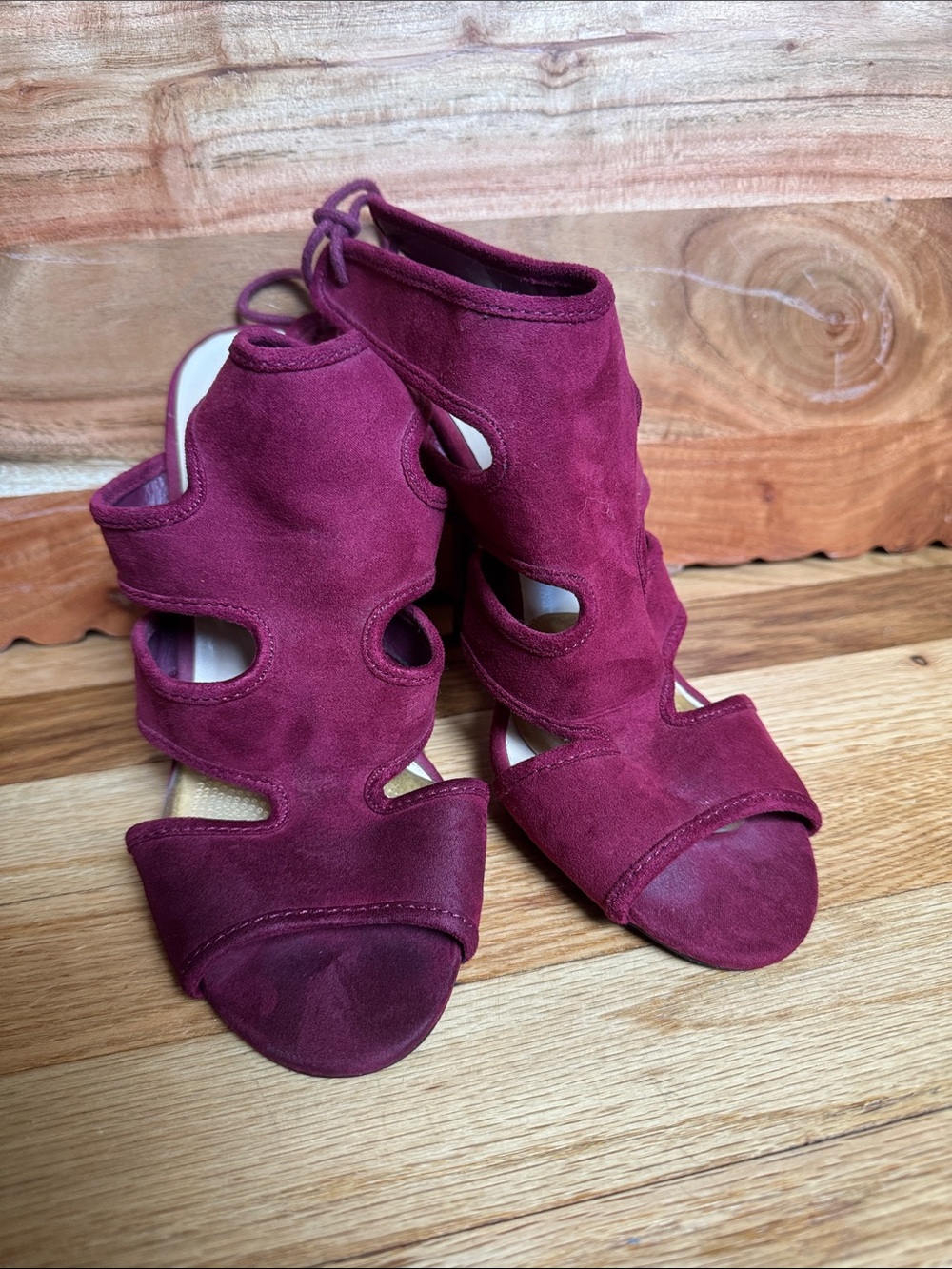 Charlotte Russe Wine Suede Cutout Lace-Up Heels